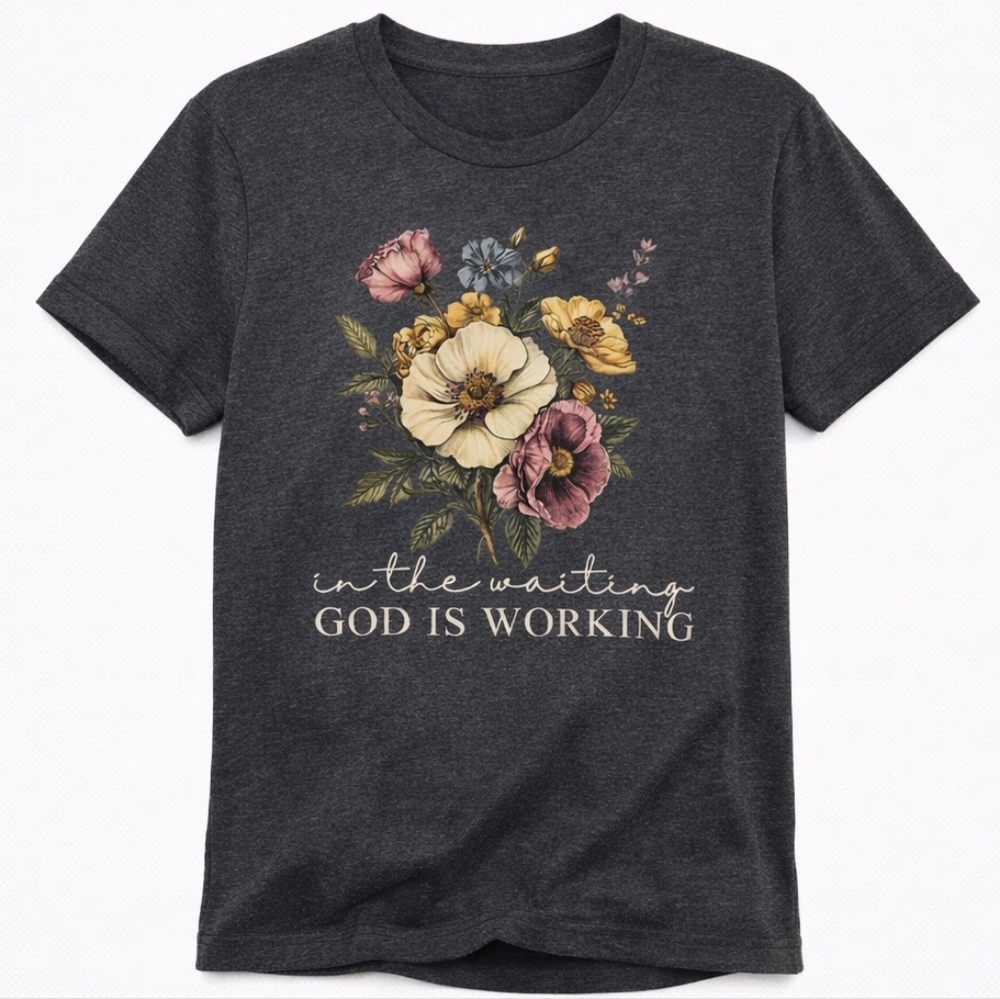 Love & Faith Floral In The Waiting God Is Working Graphic Tee L & XL Cottagecore - Picture 2 of 4